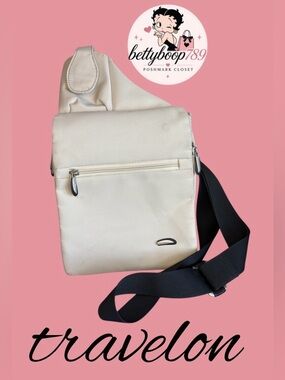 Travelon Cream Crossbody Sling with Black Strap